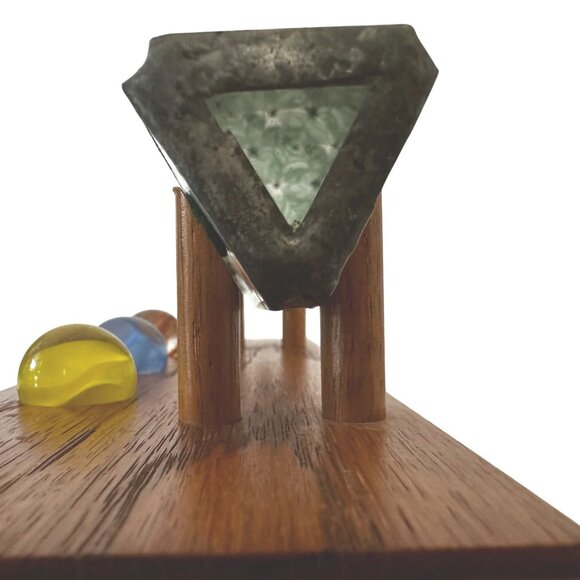 Vintage Stained Glass Kaleidoscope Toy Art Glass Marbles on Oak Wood Stand 9x4 - Picture 5 of 11